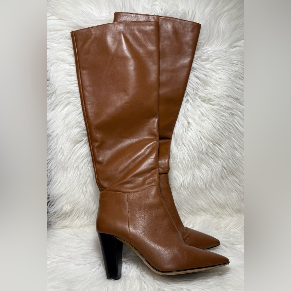 MAJE Knee-high Leather Boots In Cognac